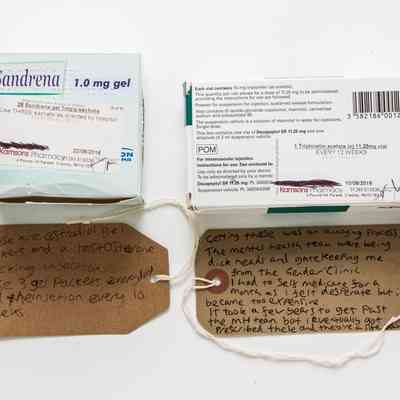 Light blue box reading "Sandrena 1.0 mg gel
Estradiol
28 sachets x 1.0 g gel" with a barcode in the bottom right corner.