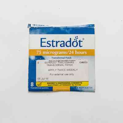A box of Estradot. The lid of the packaging has been cut off.