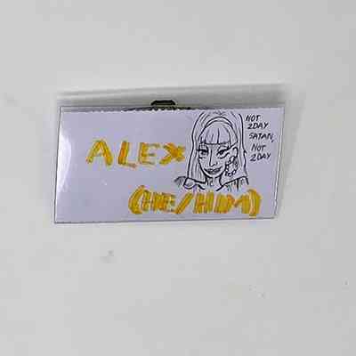 Name badge reads "Alex" with an illustration.