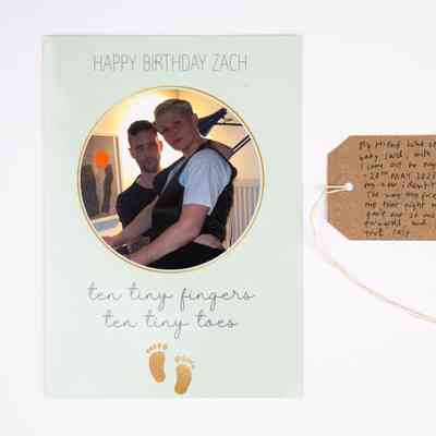 The image shows a birthday card with a heartfelt message about new identity and acceptance.