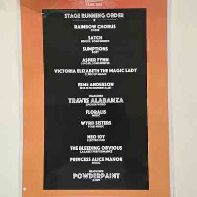 Brighton Trans Pride 2022 stage running order laminated poster.