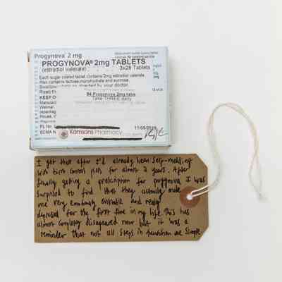 Blue and white "Progynova 2 mg" box.