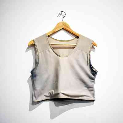 A grey binder on a wooden hanger.