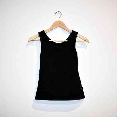 Black, T-Kingdom brand, binder on a wooden hanger.