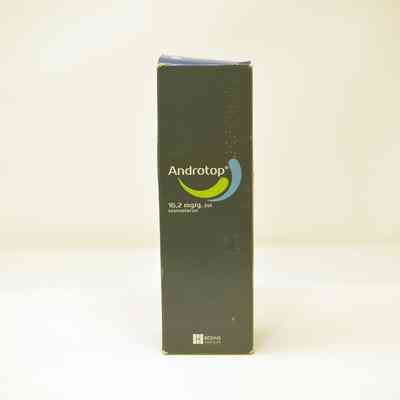 A grey Androtop (Polish Testogel) box featuring a blue and green logo.