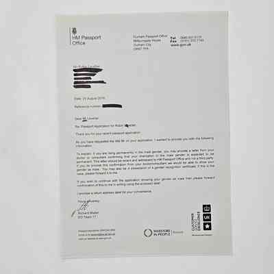 Letter to Mr Robin Lavellan from Durham Passport Office.