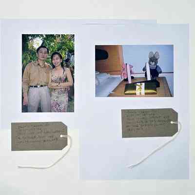 On a white background, there are two photos: one of a couple outdoors and another featuring toys on