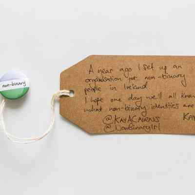 A badge which is the non binary flag and the word 'non-binary' on it.