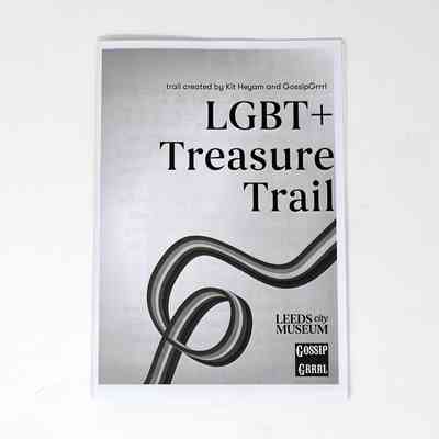 A black and white copy of a booklet entitled "LGBT+ Treasure Trail".