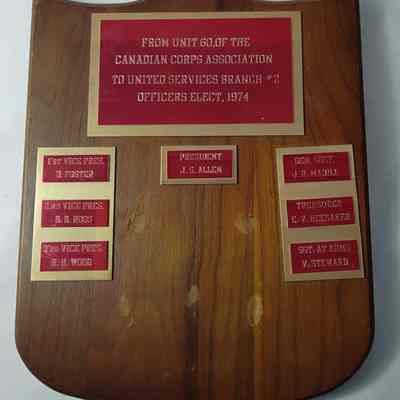 Canadian Corps united services branch 2 officers elected plaque