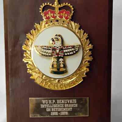 WO H.P Beauvais intelligence branch in retirement plaque