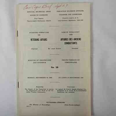 Standing committee on Veterans Affairs meeting minutes - 1969