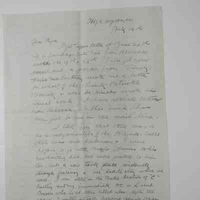 Letter from Harry Dell Anger to his father - July 12th 1917