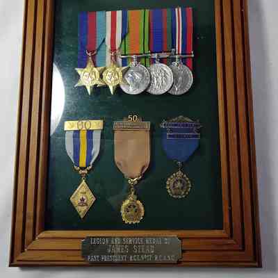 Framed legion and service medals belonging to James Stead