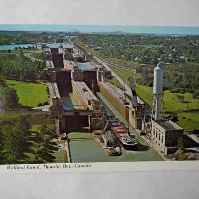 Postcards of locks 4, 5, 6, and 7 at the Welland Canal system of the St. Lawrence Seaways