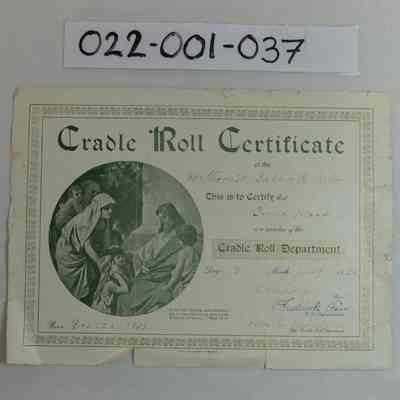 Cradle Roll Cert. Methodist Sabbath School