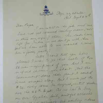 Letter from Harry Anger to his father W.H. Anger - September 29th 1917