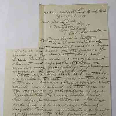 W. W. Pegg letter 1910 to Mrs Dell
