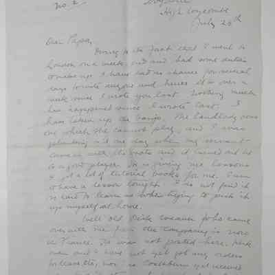 Letter from Harry Dell Anger to his father - July 26th 1917