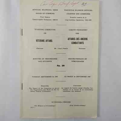 Standing committee on Veterans Affairs meeting minutes - 1969