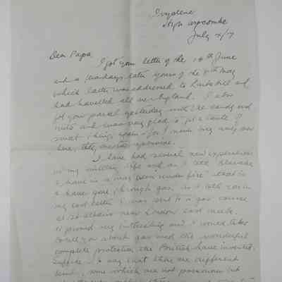 Letter from Harry Dell Anger to his father - July 4th 1917