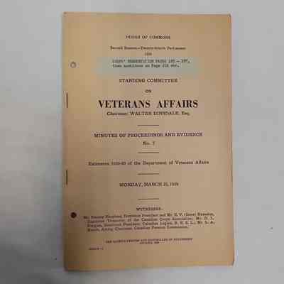 House of commons standing committee on Veterans affairs minutes of proceedings and evidence Monday March 23ed 1959