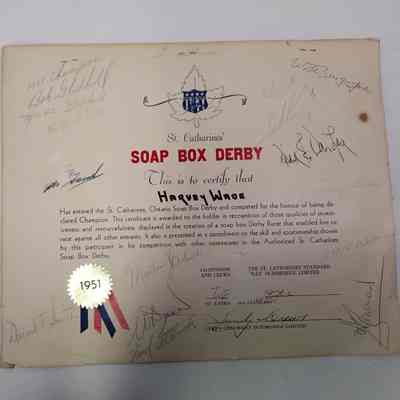 1951 Soap Box Derby Champion Certificate and photos - H. Wade