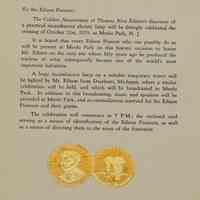 Edison Pioneers Invitation to the Golden Anniversary Celebration of Edison