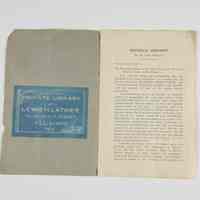          Historical Research: A Paper Read Before the Negro Society for Historical research; The image shows an open pamphlet or booklet with a gray cover on the left bearing a blue label that reads 
