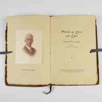          Poems of Love and Life Title Page; The image shows an open book titled 