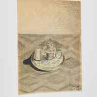 Still Life Drawing of a Candle and Teaware