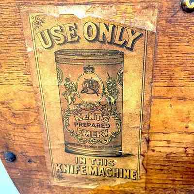 Label instructing to use only Kent's Prepared Emery in this Knife Machine