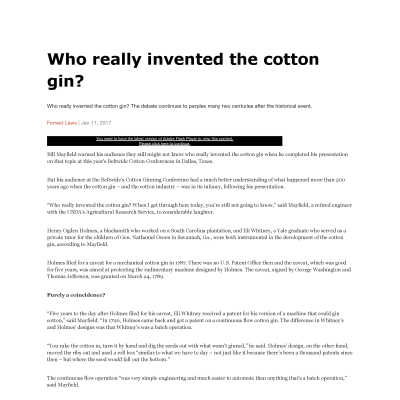 Who Really Invented the Cotton Gin?