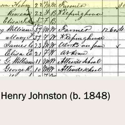 Henry Johnston is listed as a Farmer at age 22 in 1870 Census record