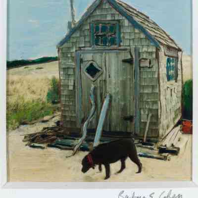 Dog in the Dunes (Gabe in front of dune shack)