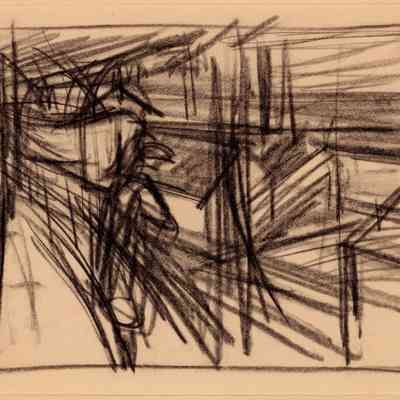 Untitled (Study of Figure and Two Buildings)