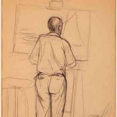 Untitled (Study of Edward at Easel Seen from Rear, Image with Sailboat on Easel)