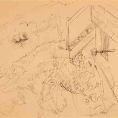 Untitled (Study of Hopper House Exterior, Showing Foundation, Stairs, Light, and Spigot)