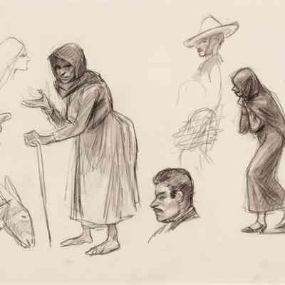 Recto: Untitled (Study of Figures and Donkey); Verso: Untitled (Study of Flat-roof Buildings, Mountains in Background)