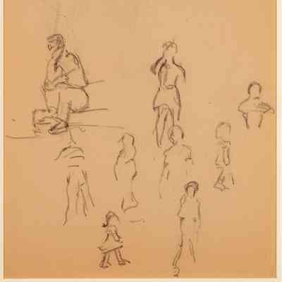 Recto: Untitled (Study of Nine Figures); Verso: Untitled (Study of Lamp on Table with Landscape View Outside Window)