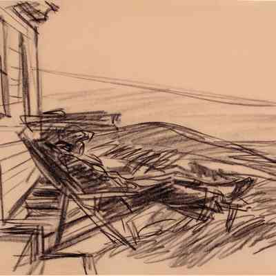 Untitled (Study of Figure Reclined in Chair Outside Building, possibly for Sea Watchers or People in the Sun)