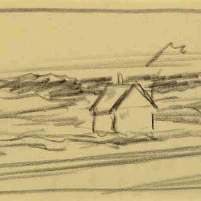 Recto: Untitled (Study of Landscape with Lone House and Ocean in Background); Verso: Untitled (Study of Two-Story House with Garage)