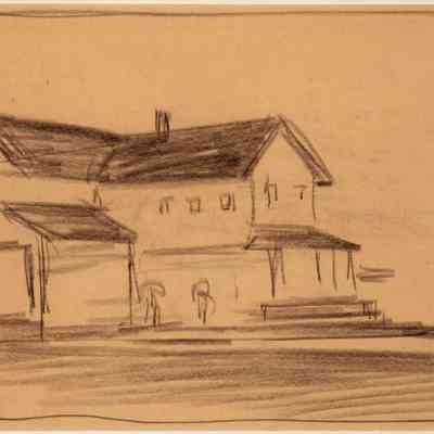 Recto: Untitled (Study of Two-Story Building with Porch); Verso: Untitled (Study of Small House with Foot in Sky)