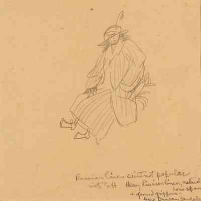 Untitled (Sketch of Seated Figure, with inscription about "Russian Linen Suit")