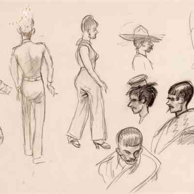 Untitled (Study of Assorted Figures and Heads, Some in Central American Attire)