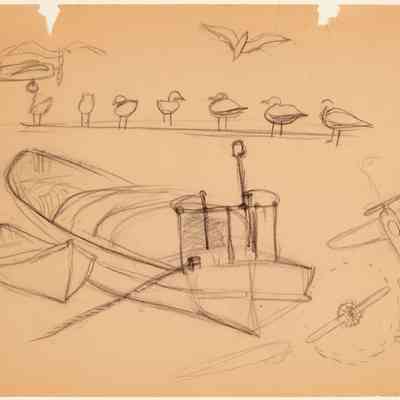 Untitled (Study of Boat, Airplanes, and Gulls)