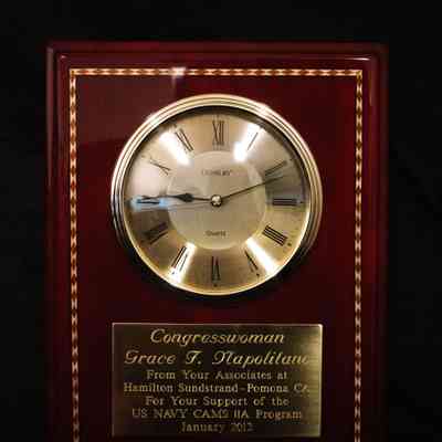 Wooden Plaque with Clock, Hamilton Sundstrand