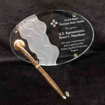 Glass Award Statue with Pen, Central Basin Municipal Water District