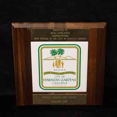 Wooden Tile Plaque, City of Hawaiian Gardens,