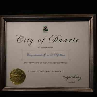 Certificate, City of Duarte